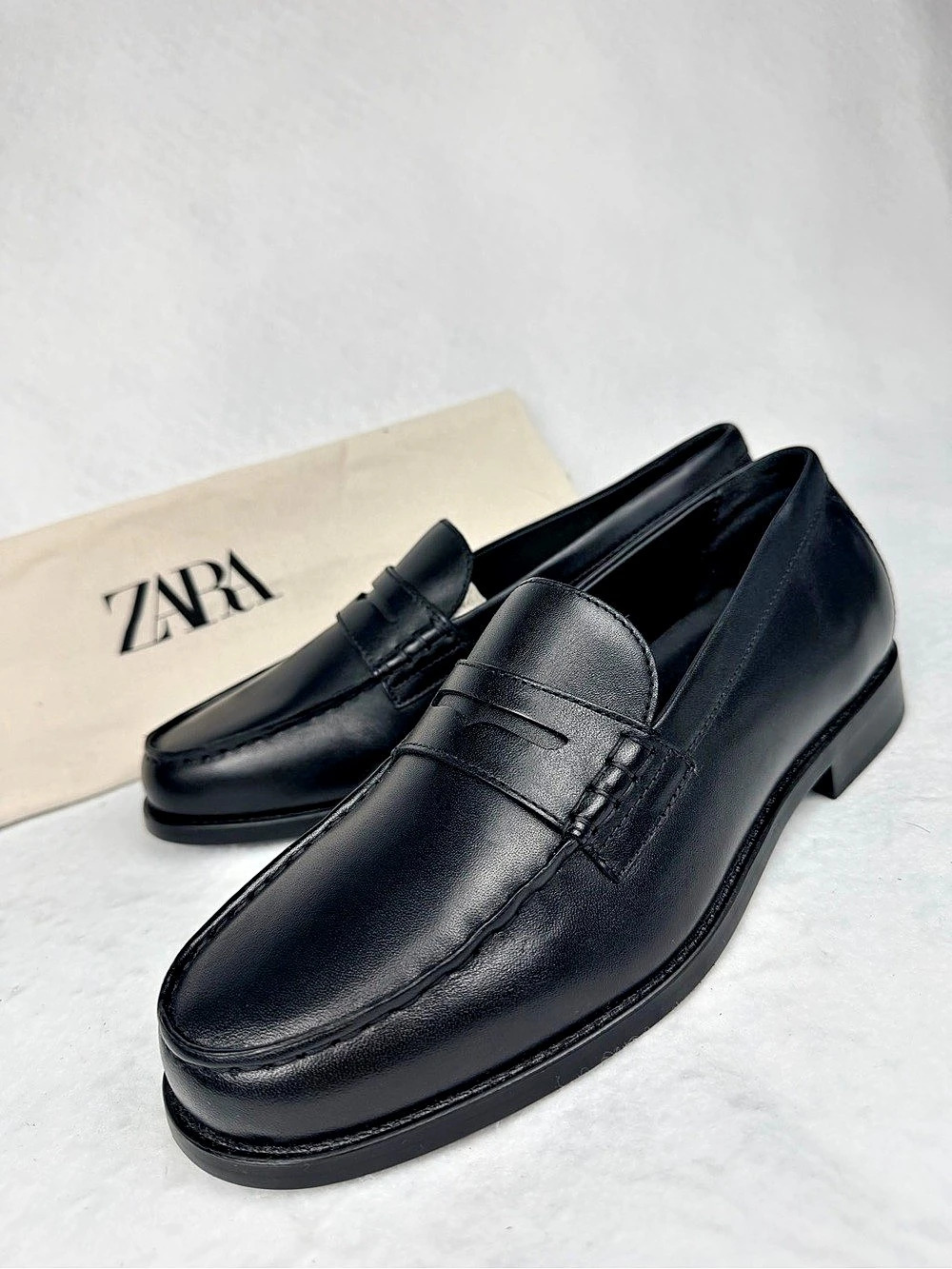 Zara Men’s Leather Penny Loafers Black Size 7 NWT